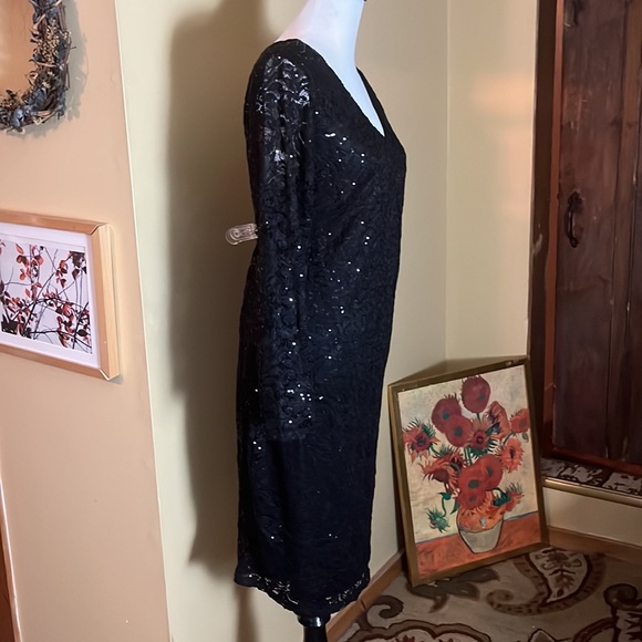 MARINA Size 20W Black Sequin Stretch Dual Layer VNeck Evening Party BlackTie NEW - Picture 5 of 16